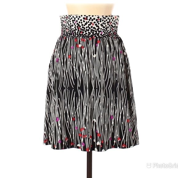 TIBI Abstract Print Full Skirt Jersey Knit Polka Dot Stripe Black Cream Short XS - Picture 2 of 11